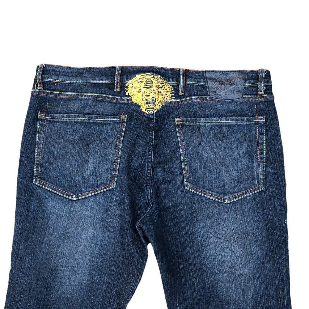 Ed Hardy By Christian Audigier Embroidered Jeans Size 40 Blue